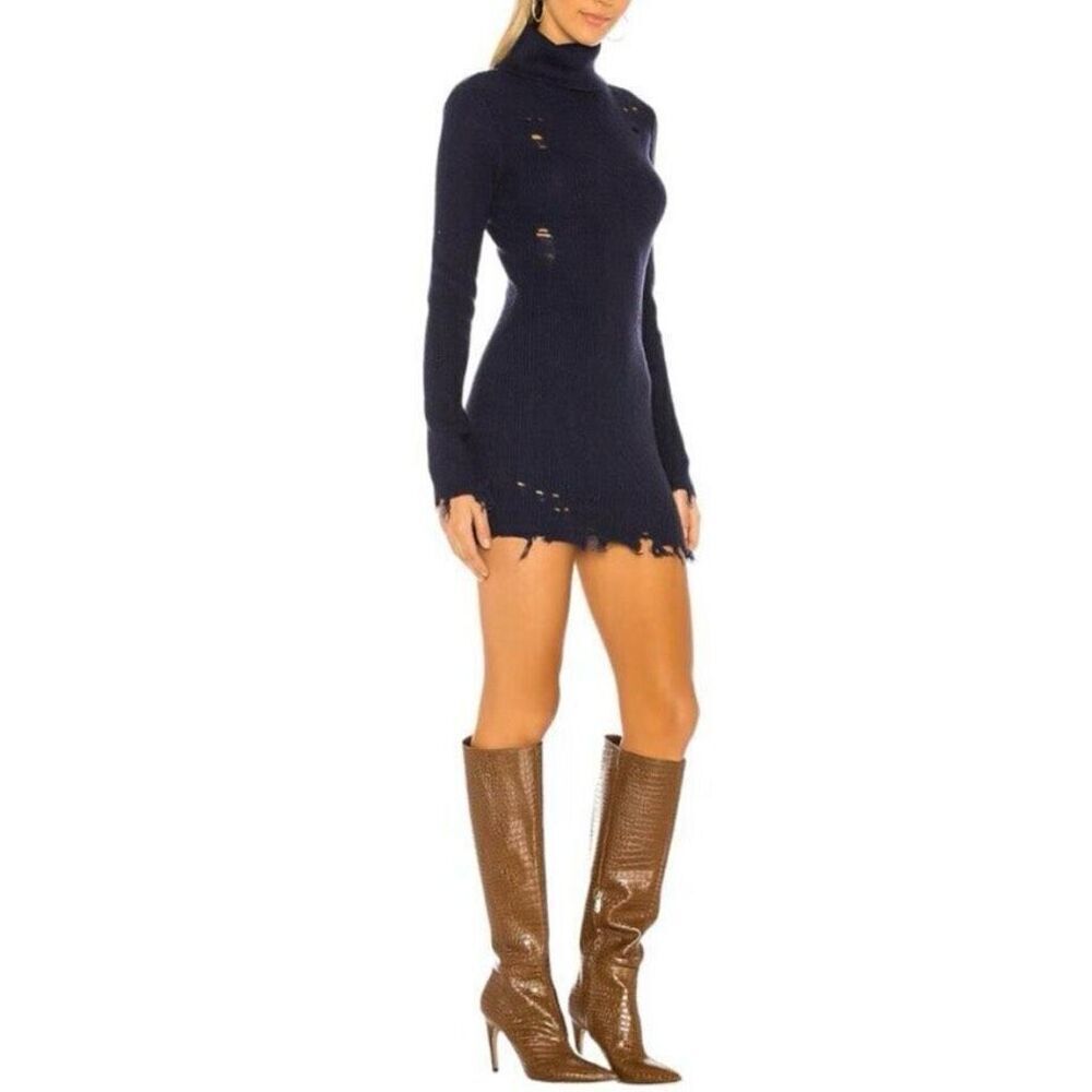 Lovers + Friends Keeney Distressed Sweater Dress in Navy Blue Women’s Small